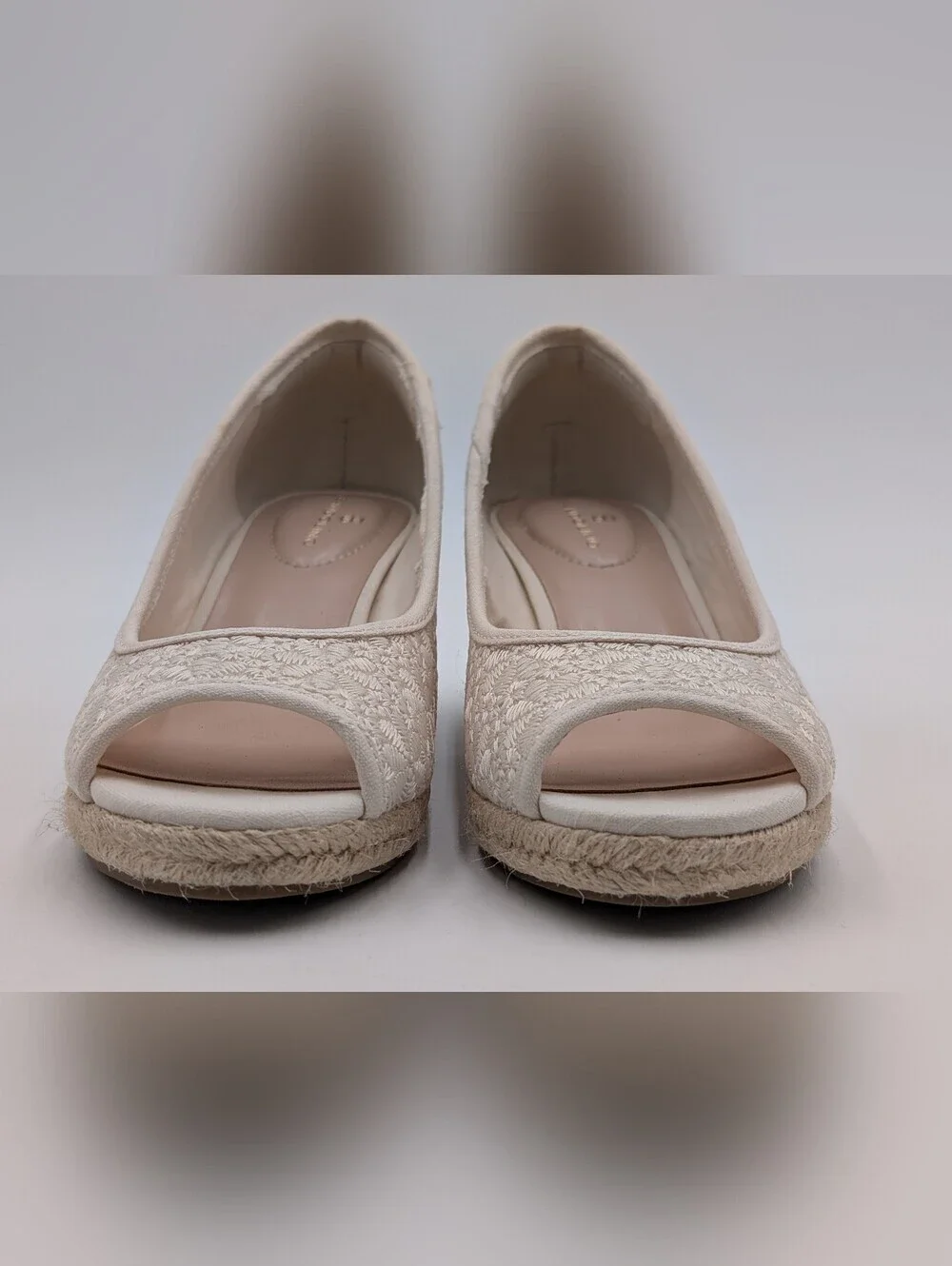 Bandolino Nuri Sz 6.5M Natural Linen Floral Espadrille Jute-Wrapped Wedge Sandal